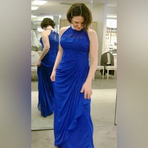 David’s bridal long blue most flattering bridesmaids dress ever 6